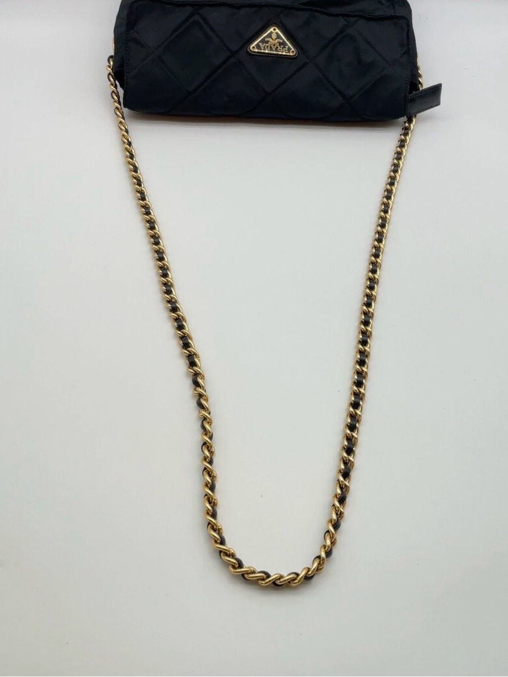 Prada Plate Quilted Tessuto Black/ Nylon Chain Shoulder Bag - Picture 3 of 12